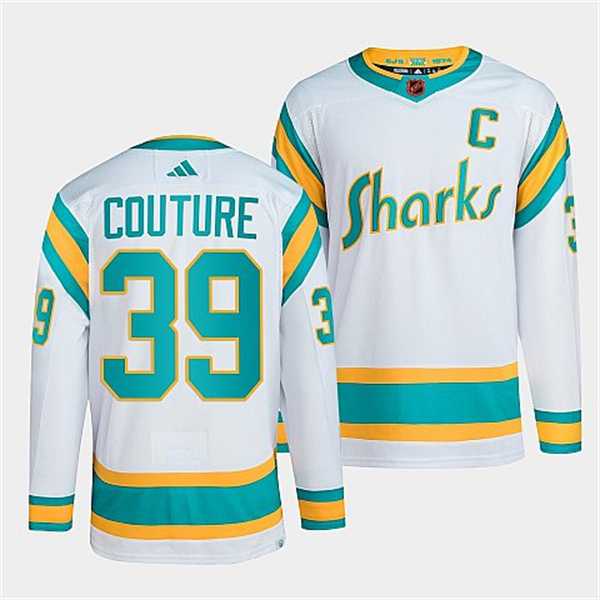 Mens San Jose Sharks #39 Logan Couture White 2022 Reverse Retro Stitched Jersey Dzhi